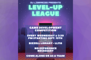 升级联盟游戏开发比赛每周三下午3:30从9月15日开始Bizzell Library - LL118不需要经验单独或作为一个团队来