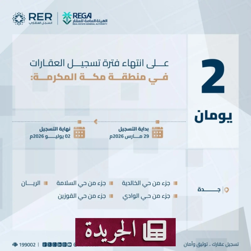 انتهاء مهلة التسجيل العيني للأملاك في مكة المكرمة قريباً - آخر الأخبار - الجريدة