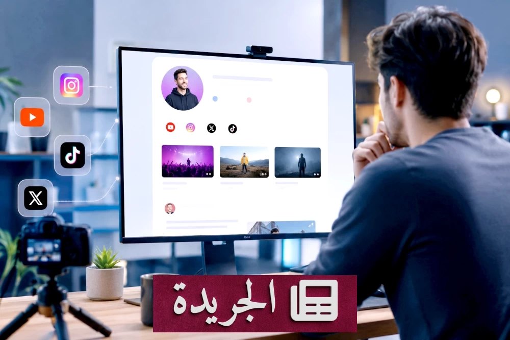 شاشة هاتف تعرض نتائج بحث غوغل مع ملف تعريف لصانع محتوى يظهر معلوماته الشخصية ومحتوياته.