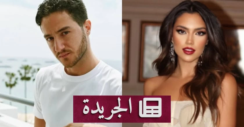 صورة تجمع الفنان أحمد مالك والنجمة اللبنانية ستيفاني عطا الله أثناء الإعلان عن مسلسل «فرصة سعيدة»