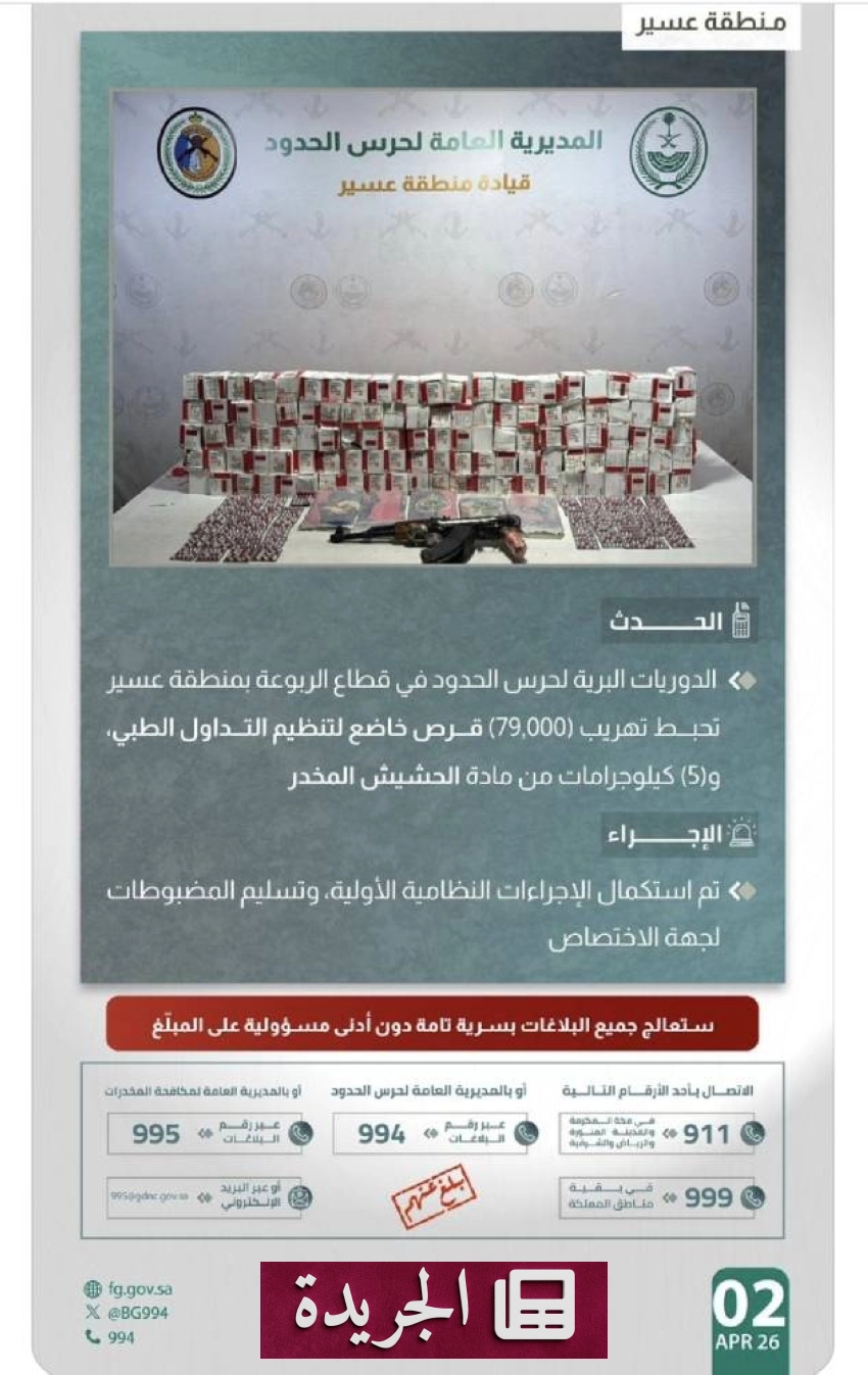 نجاح حرس الحدود بعسير في إحباط أكبر عملية تهريب مخدرات هذا العام - أخبار أونلاين